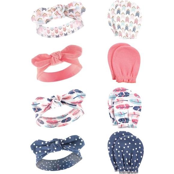 Hudson Baby Baby Girls' Cotton Headband and Scratch Mitten Set